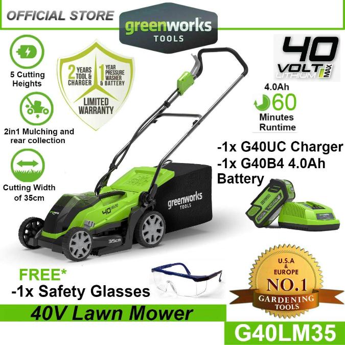 Greenworks G40LM35 40V Lawn Mower With 4AH Battery Charger