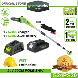 Greenworks G24PS20 24V 20CM Cordless Pole Saw (With 2AH Battery &amp; Charger)