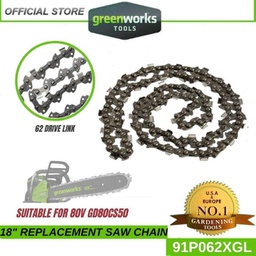 18" Replacement Saw Chain 91P062XGL For Greenworks 80V GD80CS50 Cordless Chain Saw
