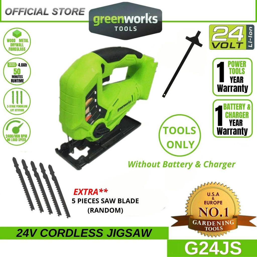 Greenworks G24JS 24V Cordless Jig Saw (Without Battery &amp; Charger)