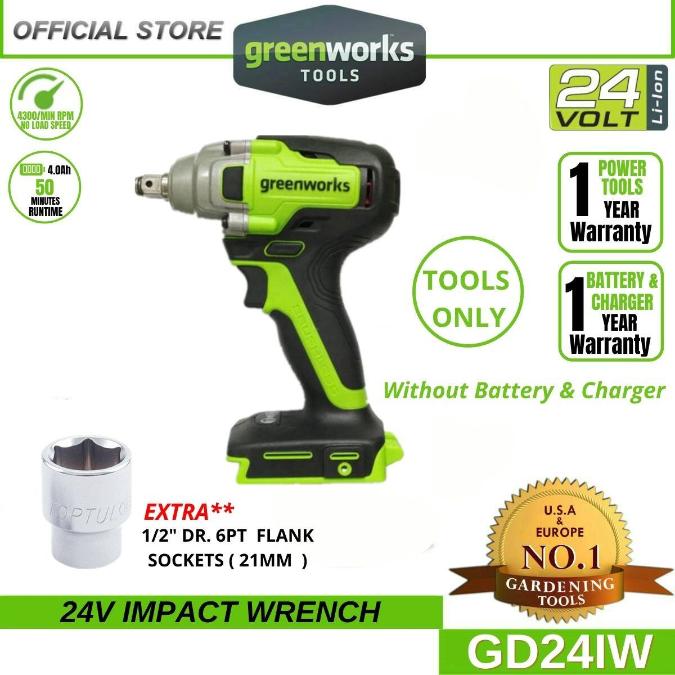 Greenworks GD24IW400 24V Cordless Impact Wrench (Without Battery &amp; Charger)