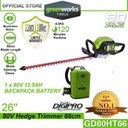 Greenworks GD80HT66 80V 26&quot; Cordless Hedge Trimmer (With 12.5AH Backpack Battery)