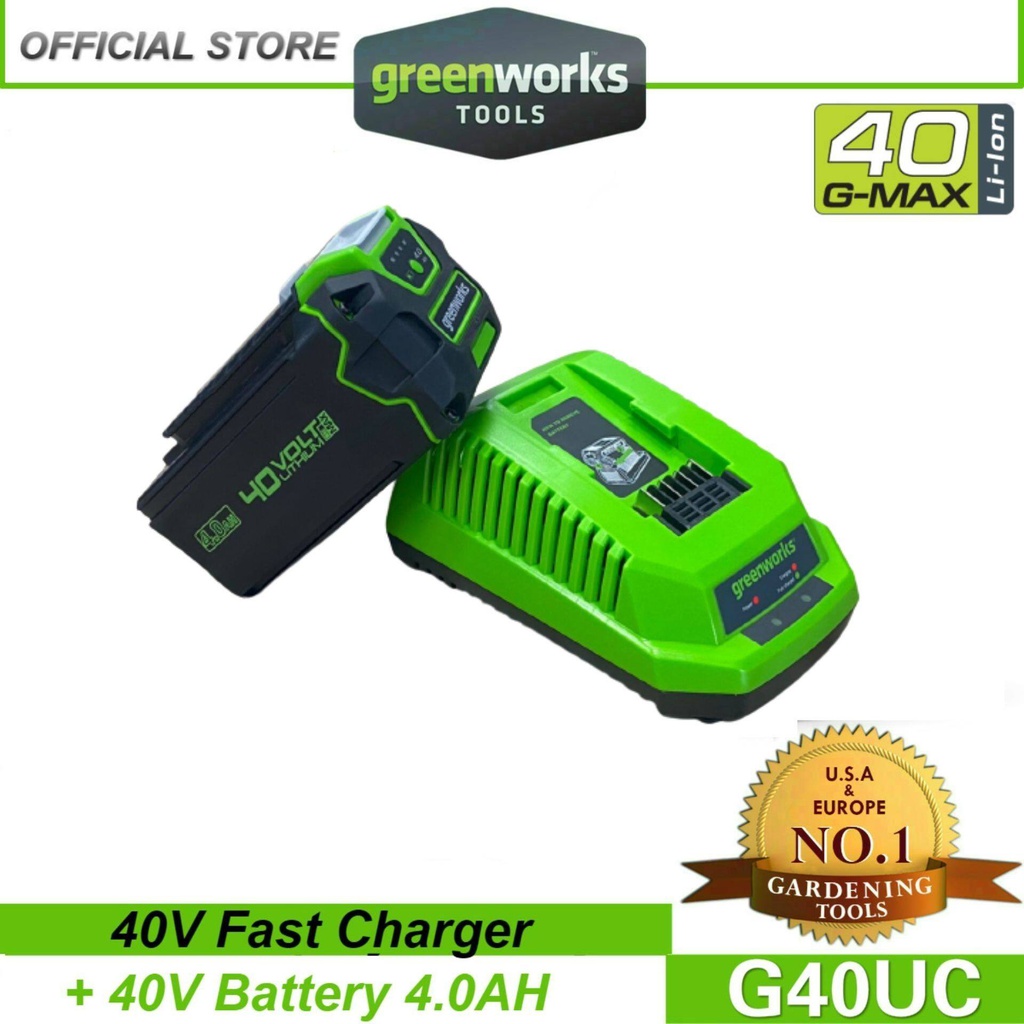 Greenworks 40V 4.0Ah Battery &amp; Charger G40UC + G40B4