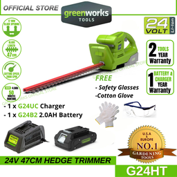Greenworks G24HT 24V Cordless 47CM BASIC Hedge Trimmer (With 2AH Battery &amp; Charger)