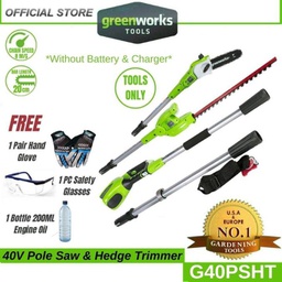 Greenworks G40PSHT 40V 2-in-1 Cordless Pole saw &amp; Hedge Trimmer (Without Battery &amp; Charger)