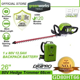 Greenworks GD80HT66 80V 26&quot; Cordless Hedge Trimmer (With 12.5AH Backpack Battery)