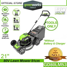 Greenworks GD80LM53 80V 21&quot; Cordless Lawn Mower (Without Battery &amp; Charger)