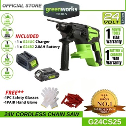 Greenworks GD24SDS2 24V Cordless Brushless Rotary Hammer (With 2AH Battery &amp; Charger)